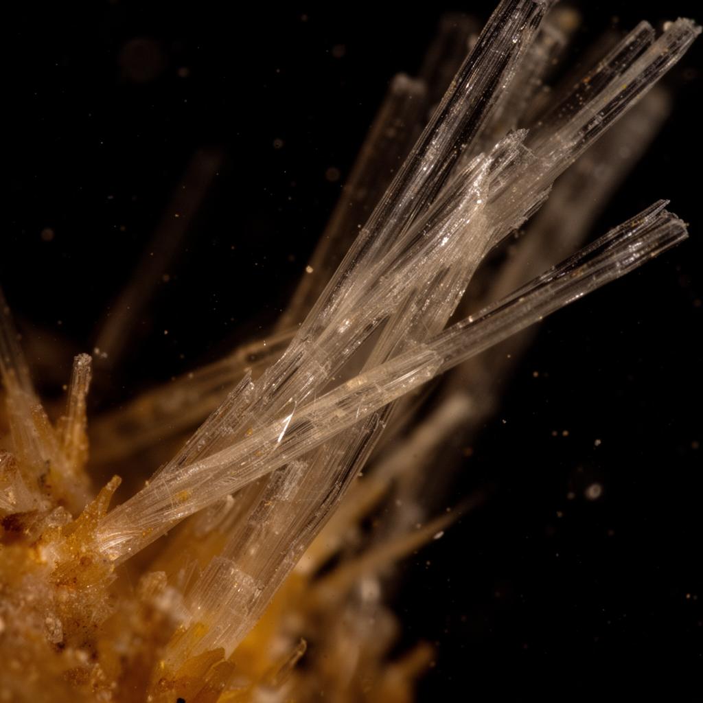 Crystalline fiber bundles — high magnification, polarized lighting.