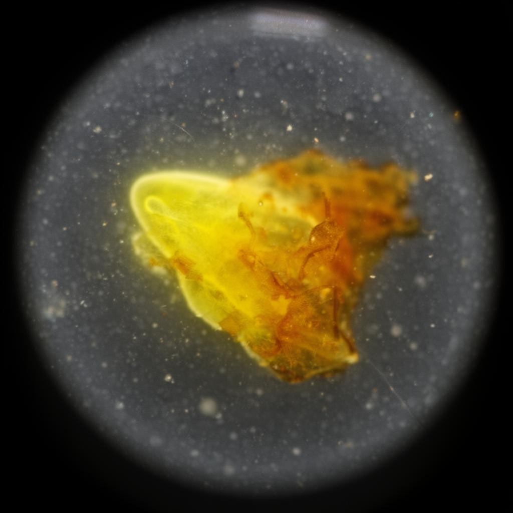 Yellow translucent specimen extracted from a surface lesion.